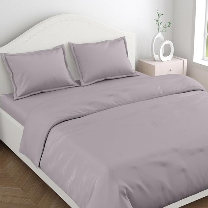 Haus & kinder Cotton Plain Solid Bedsheet for King Size 2 Pillow Covers | Colour Mauve