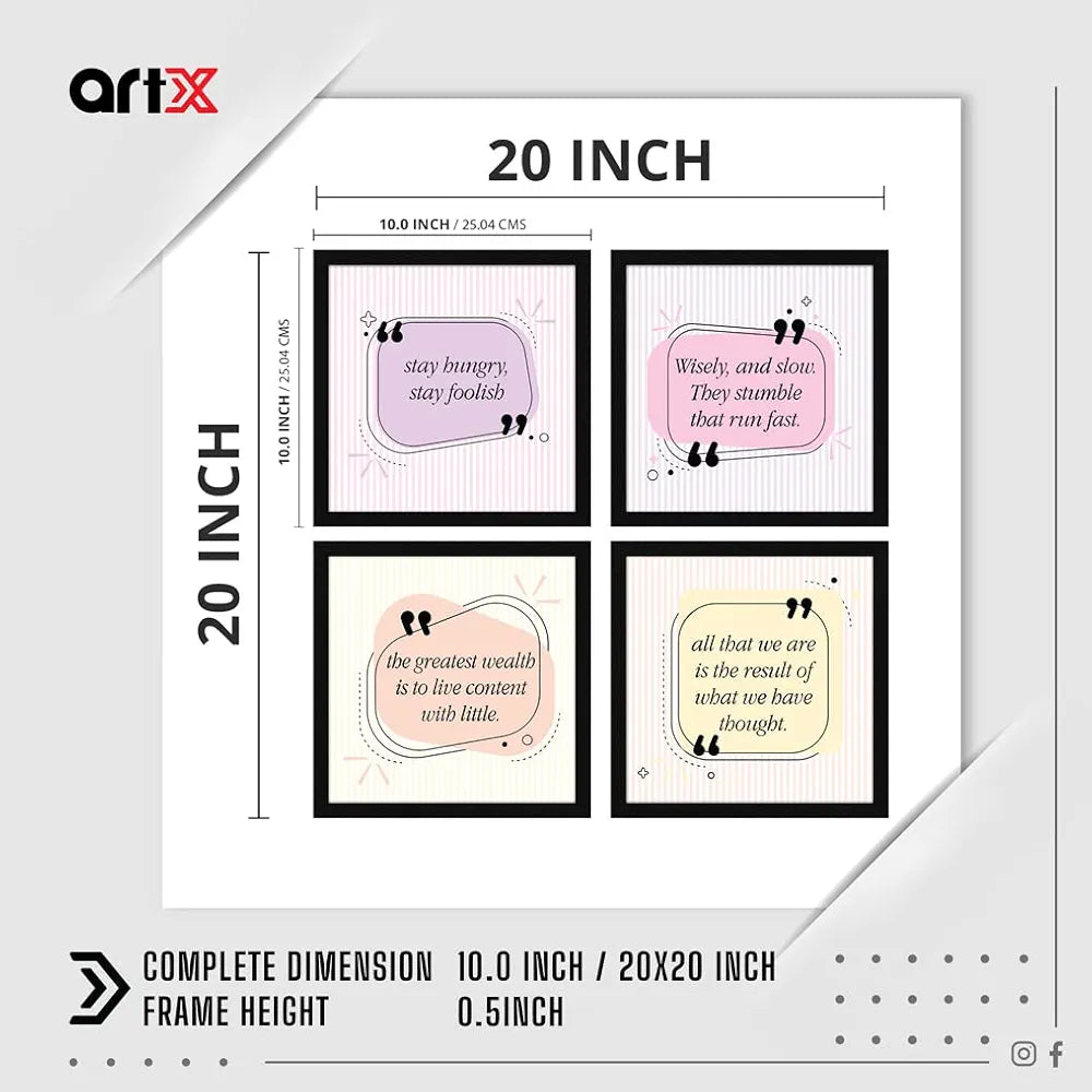 ArtX Paper Motivational Quotes Stay Hungry Stay Foolish Wall Art Painting With Frame Set of 4