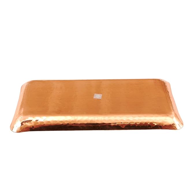 Indian Art Villa Pure Copper Hammered Rectangular Tray Platter 6'' X 12'' Inch - 568 gms