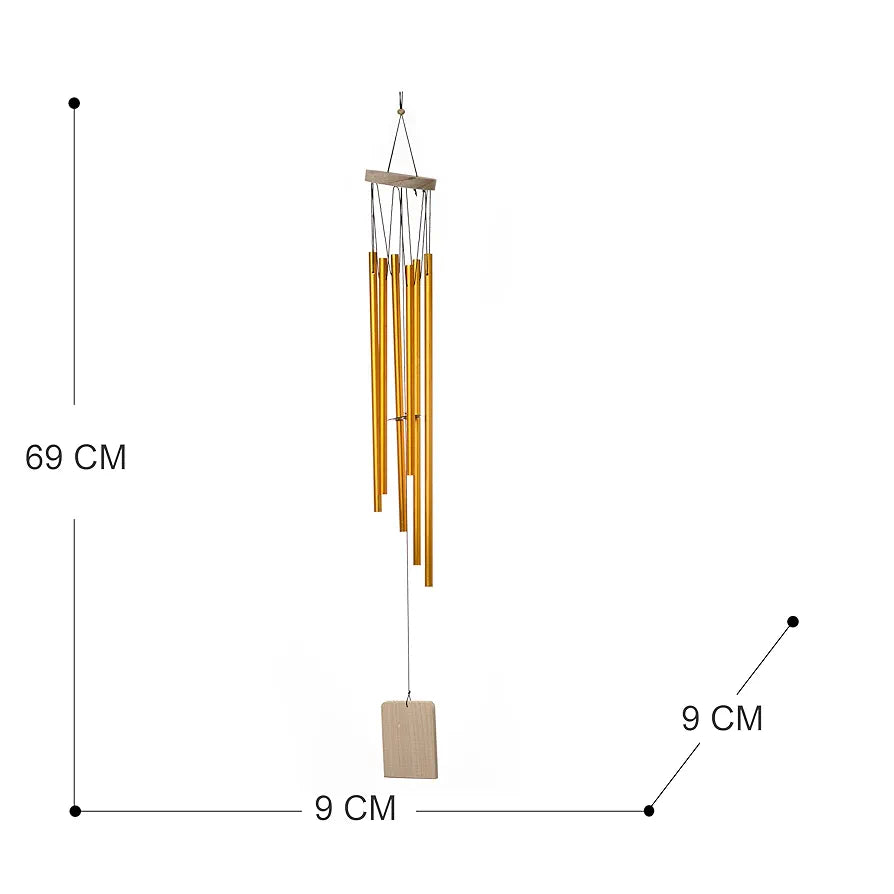 Tej Gifts Feng Shui Metal Wind Chime with 6 Golden Pipes