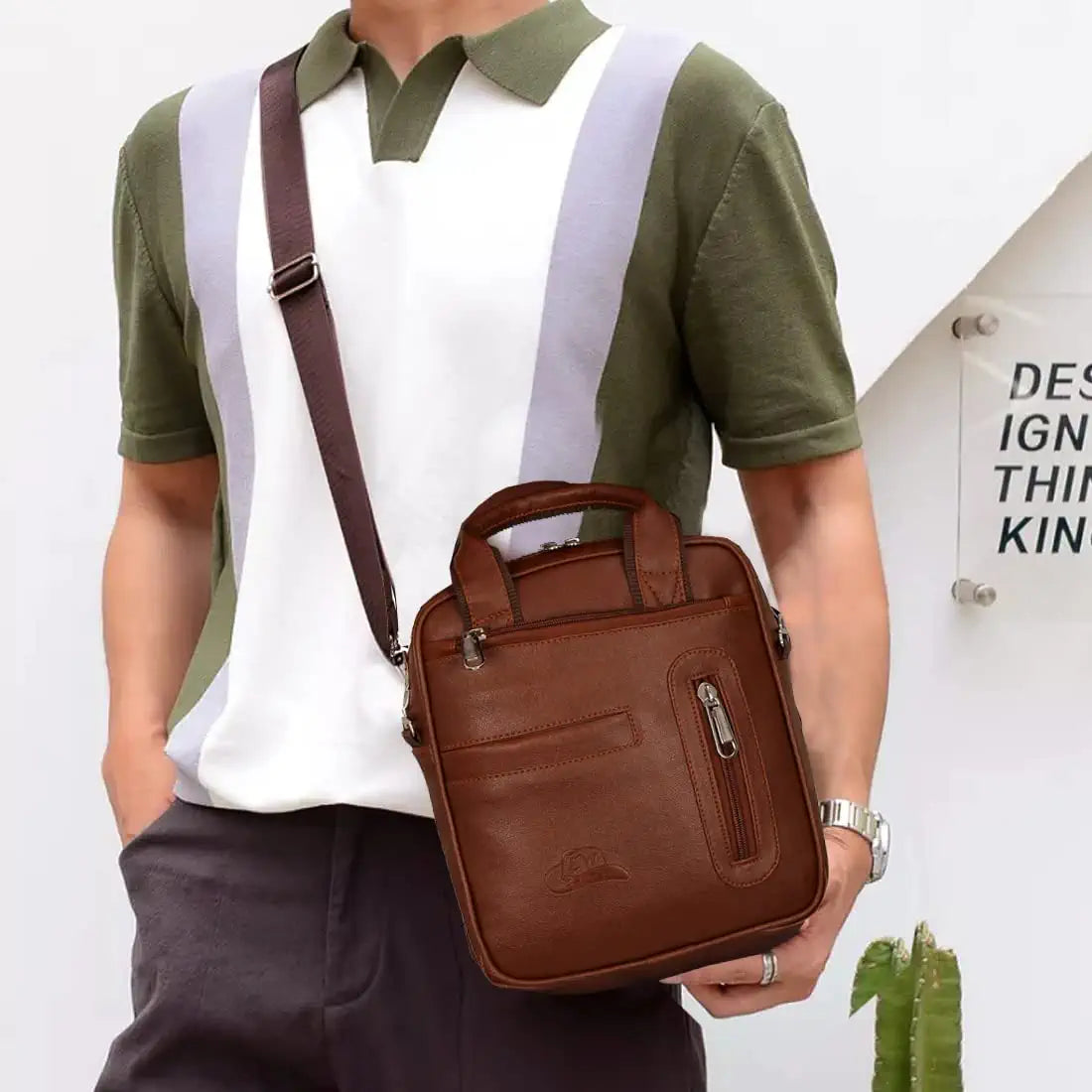 Leather World Sling Bag for Men PU Leather Messenger Cross Body Travel Office One Side Chest Shoulder Bag for Men & Women