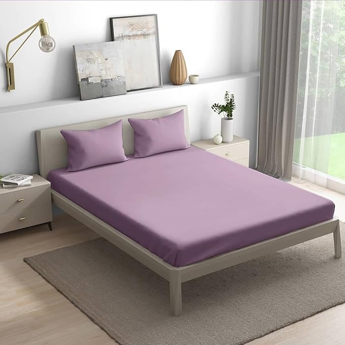 Wakefit Bedsheet for King Size Bedsheet King Size Bed Cotton 2 Pillow Covers Elastic Fitted Sheet Lavender Herb