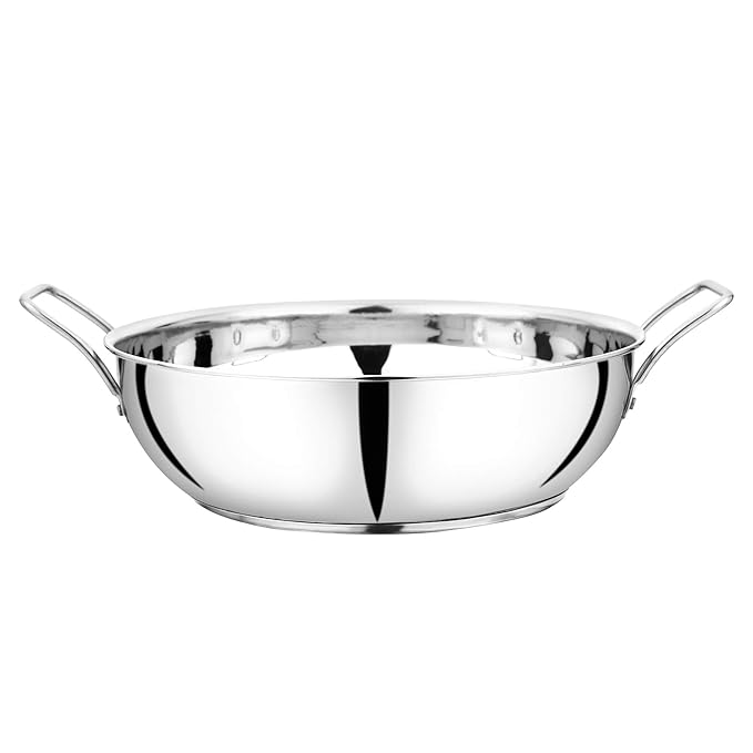Pristine Stainless Steel Induction Bottom Compatible Sandwich Base Pan with Knob Glass Lid
