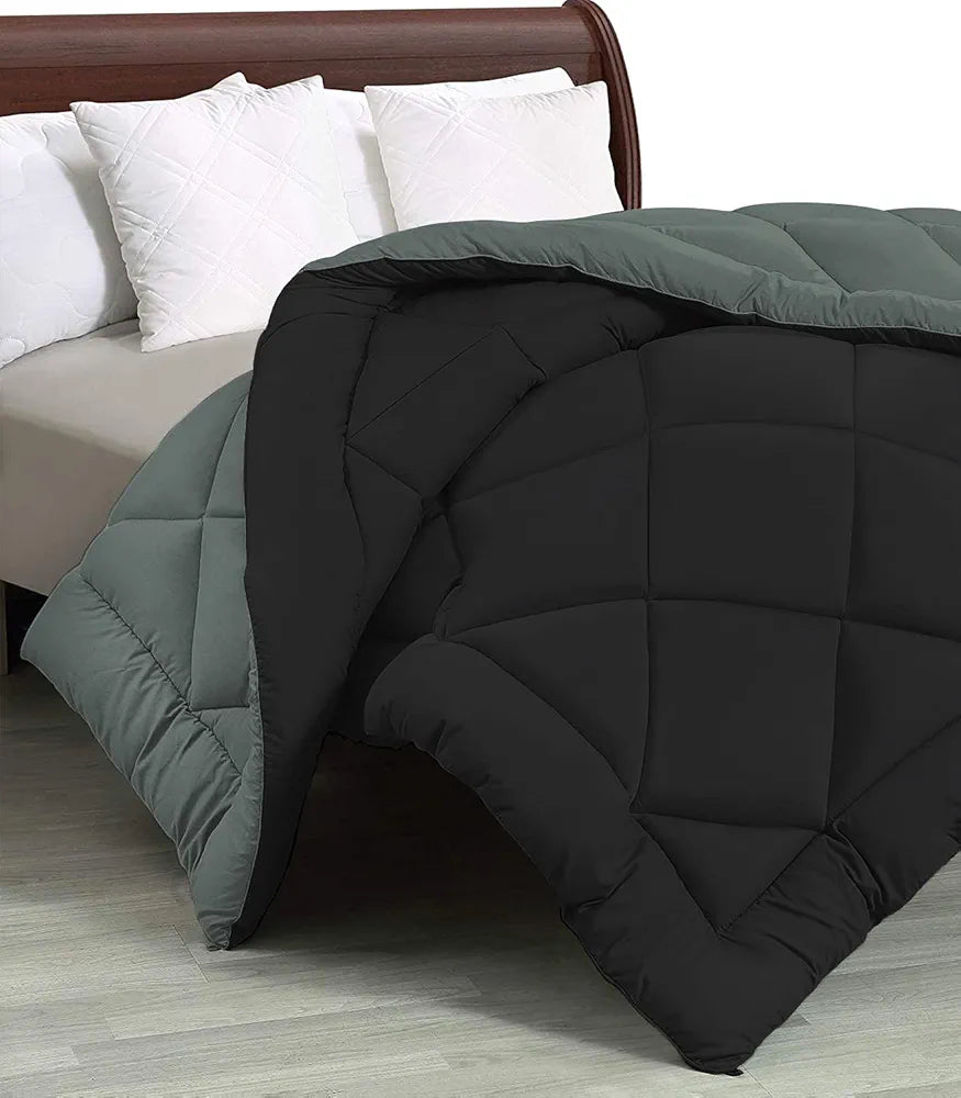 Cloth Fusion Reversible AC Comforter Single Bed Soft Microfibre Quilt Blanket for Winter Black & Grey