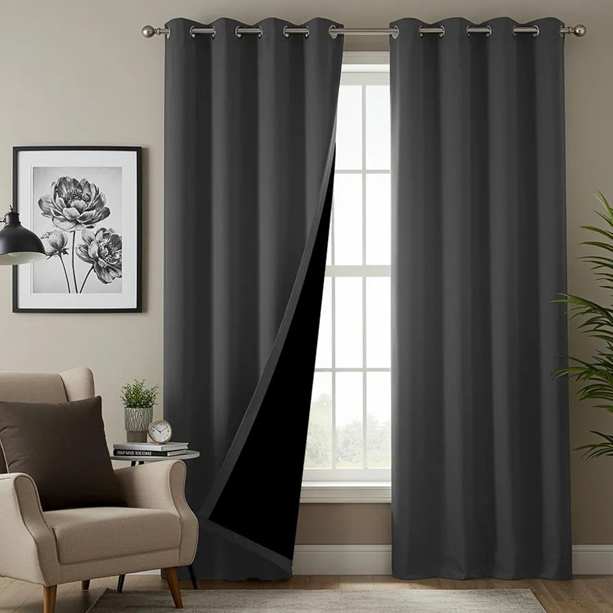 Urban Space Blackout Curtains for Window 5 Feet Set of 2, Thermal Insulated Curtains with Eyelets and Tiebacks Solid Curtain Soft GreyColour