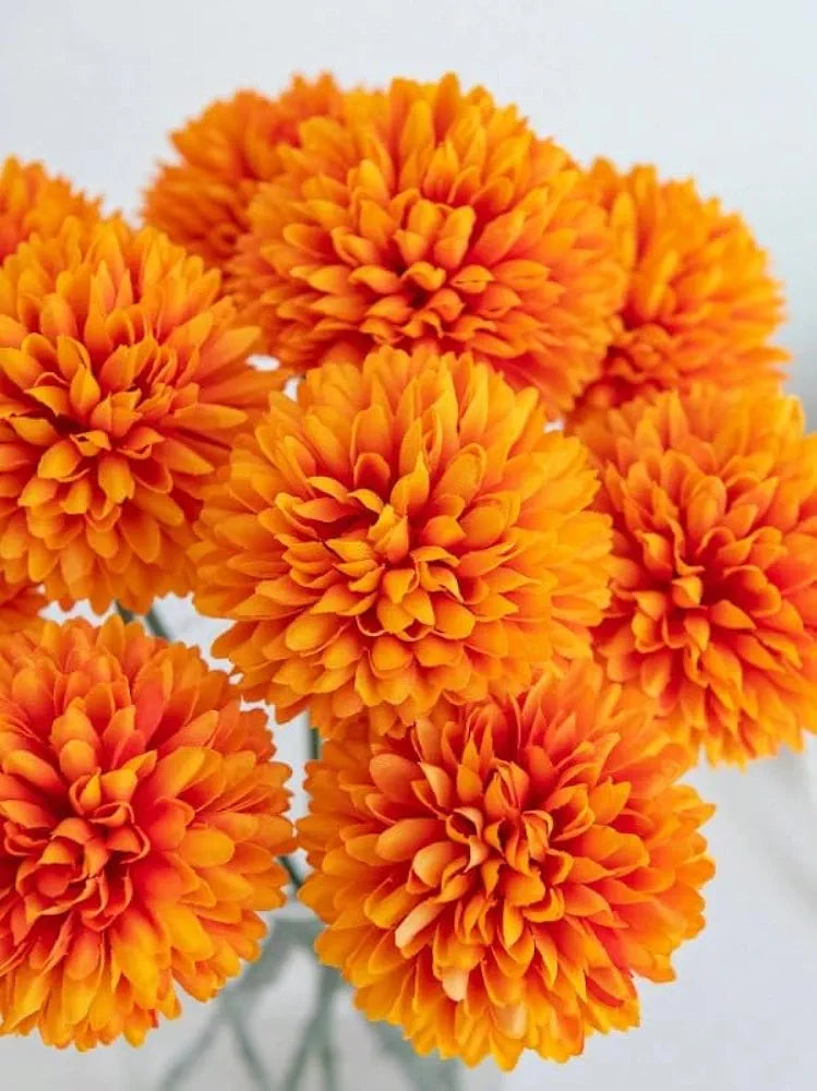 Artificial Chrysanthemum Hydrangea Ball Flower Sticks Orange