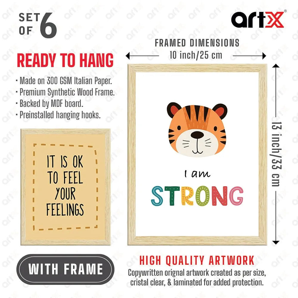 ArtX Paper Cartoon Animals Motivational-02 Quotes Wall Paintings Set of 6