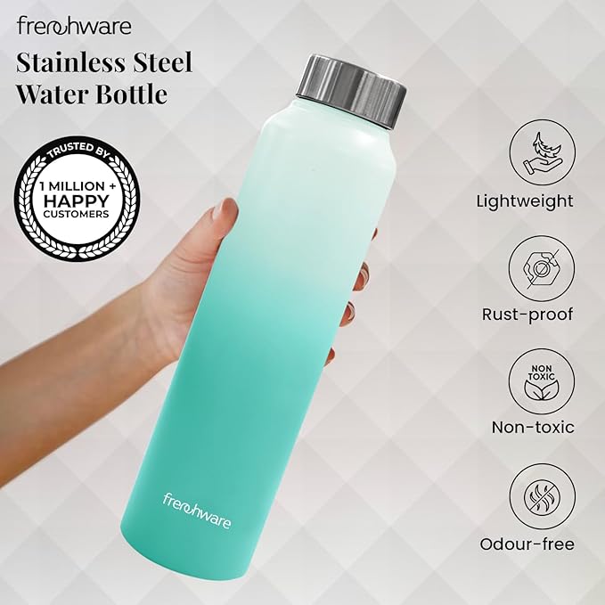 Frenchware Water Bottle 1 Litre, Stainless Steel, Premium SS 304, Green & Pearl | Easy-to-Clean
