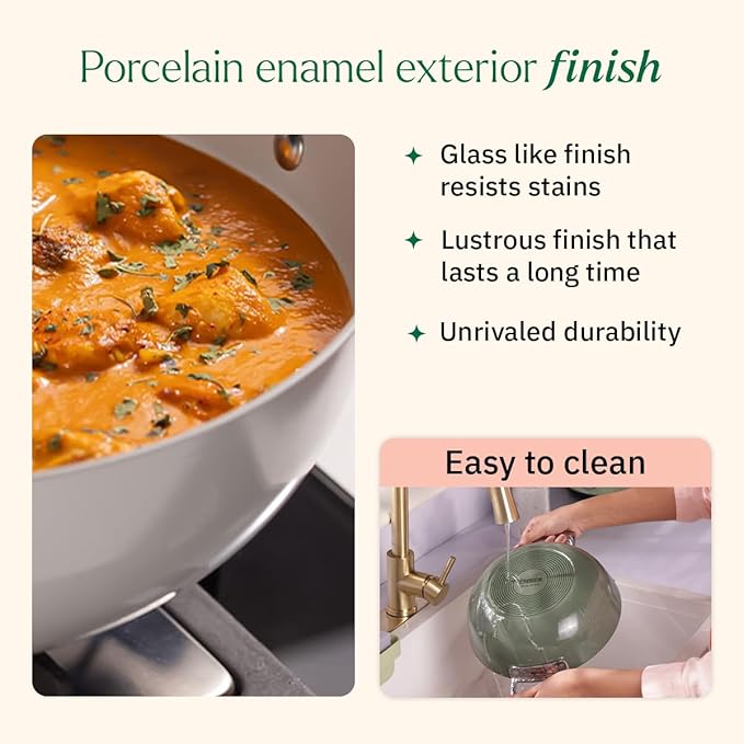 Ember Cookware Arcilla Ceramic Non Stick Kadai 24cm | Metallic Lid | Matching Handles | Florence Series | Terracotta