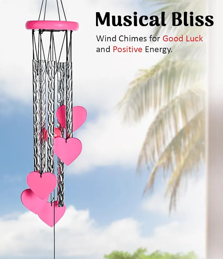Hanging Wind Chimes for Home and Balcony Heart Shape Pink Wind Chime -018