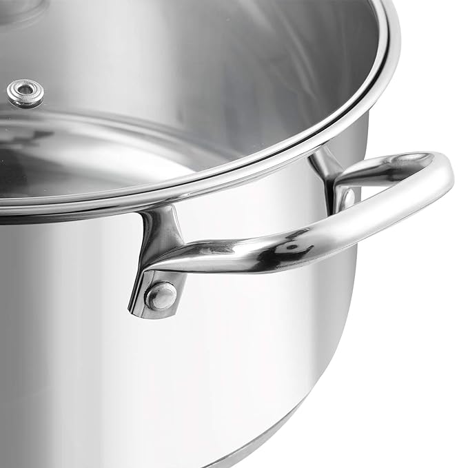 Vinod Roma Stainless Steel Saucepot with Glass Lid - 2.2 Litre, 18 cm | Sandwich Bottom | Rivetted Handle