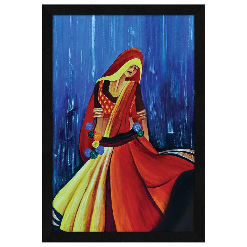 ArtX Paper Acrylic Indian Village Women Framed Wall Art Painting Set of 1