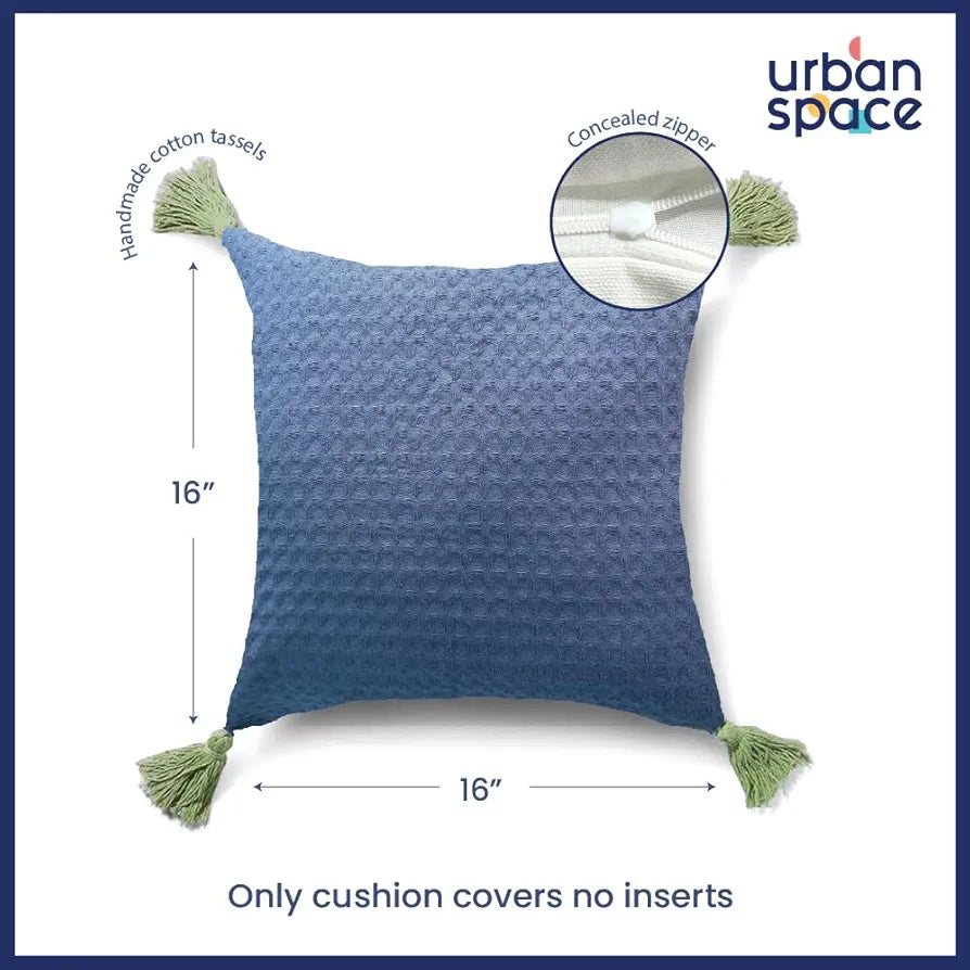 Urban Space Waffle Cotton Cushion Cover Set of 2 Cushion Covers for Sofa, Bedroom, Living Room Waffle Navy