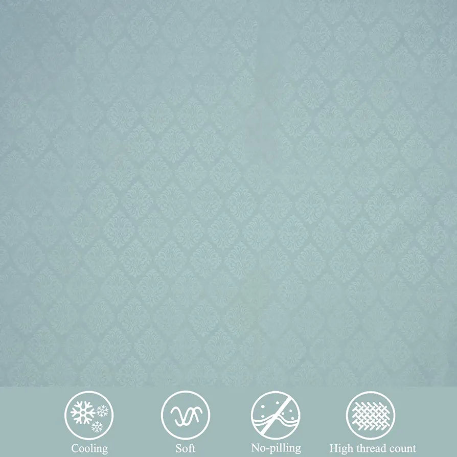 Fresh From Loom Microfiber Rotary Printed Bed Sheet Single Bedsheet with 1 Pillow Covers 144 TC Turquoise Damas