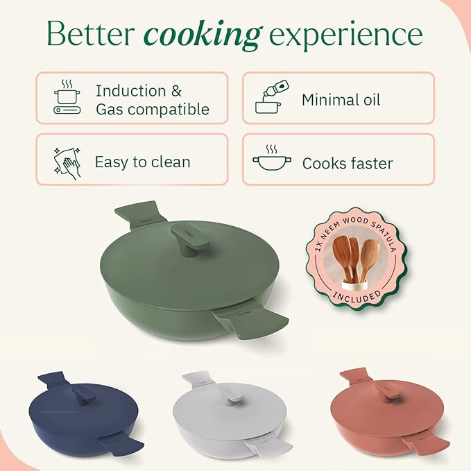 Ember Cookware Arcilla Ceramic Non Stick Kadai 24cm | Metallic Lid | Matching Handles | Florence Series | Green