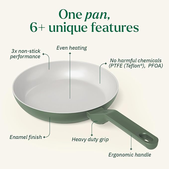 Ember Cookware Arcilla Ceramic Non-stick Egg Pan 20cm | Glass Lid | Matching Handle | Florence Series | Green