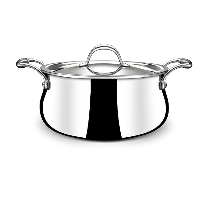Stahl Artisan Triply Stainless Steel Belly Saucepot With Lid | Induction Base Casserole | Briyani Pot/ Handi | Stew Pot | 2.4 L | 18 Cm