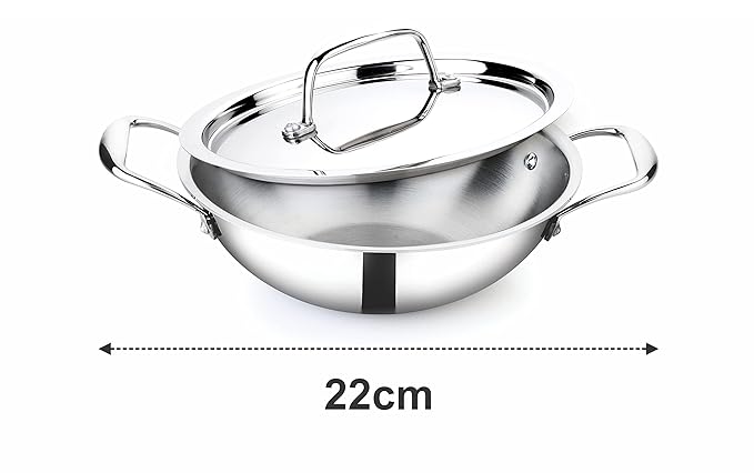 Crystal TriPro -Triply Stainless Steel Kadai with Lid - 22 cm - 1400 gms
