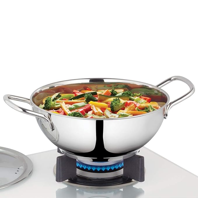 Borosil Stainless Steel Kadhai With Lid | Induction Friendly | Impact Bonded Tri-ply Bottom | 2.3 Litres | 22 Cm