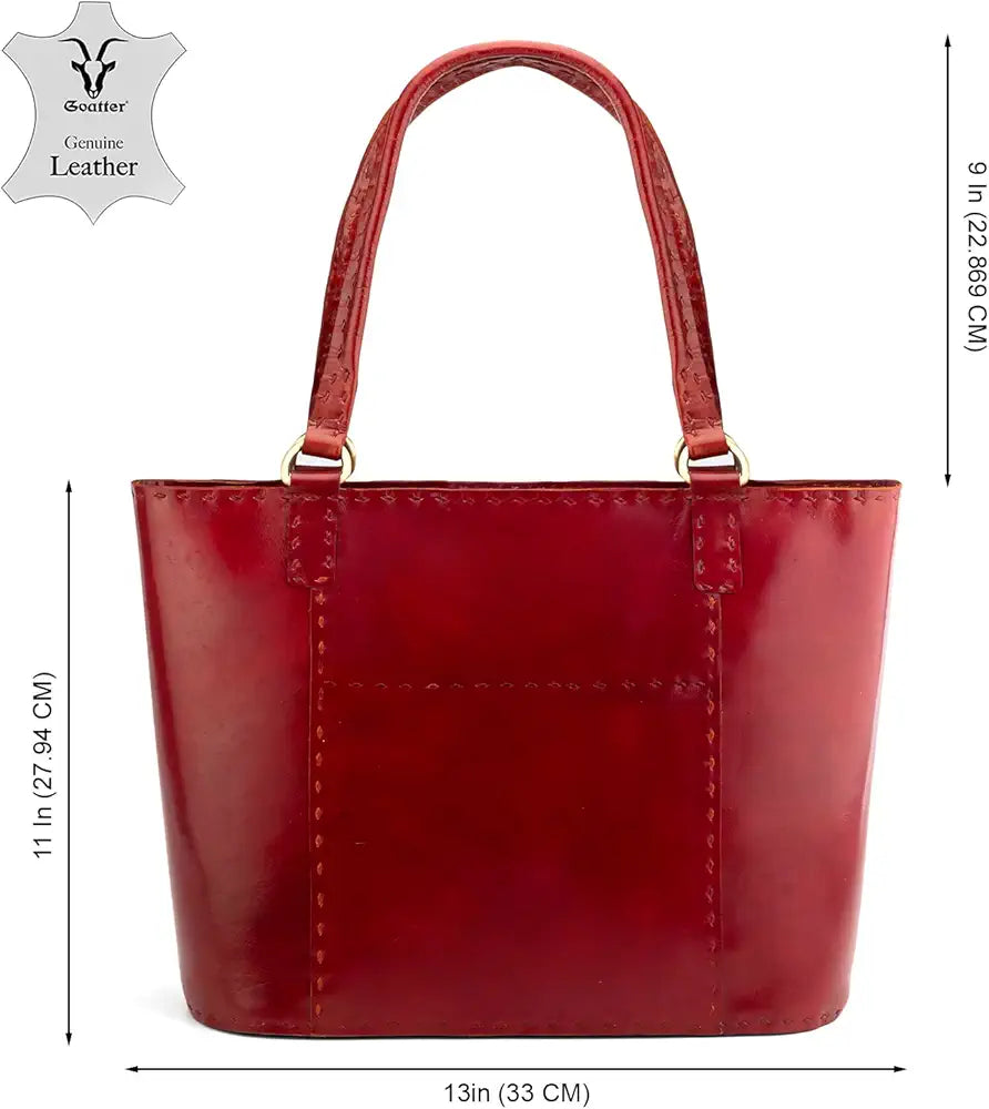 Goatter Genuine Leather Handmade Women's Handbag For Office And College,Red