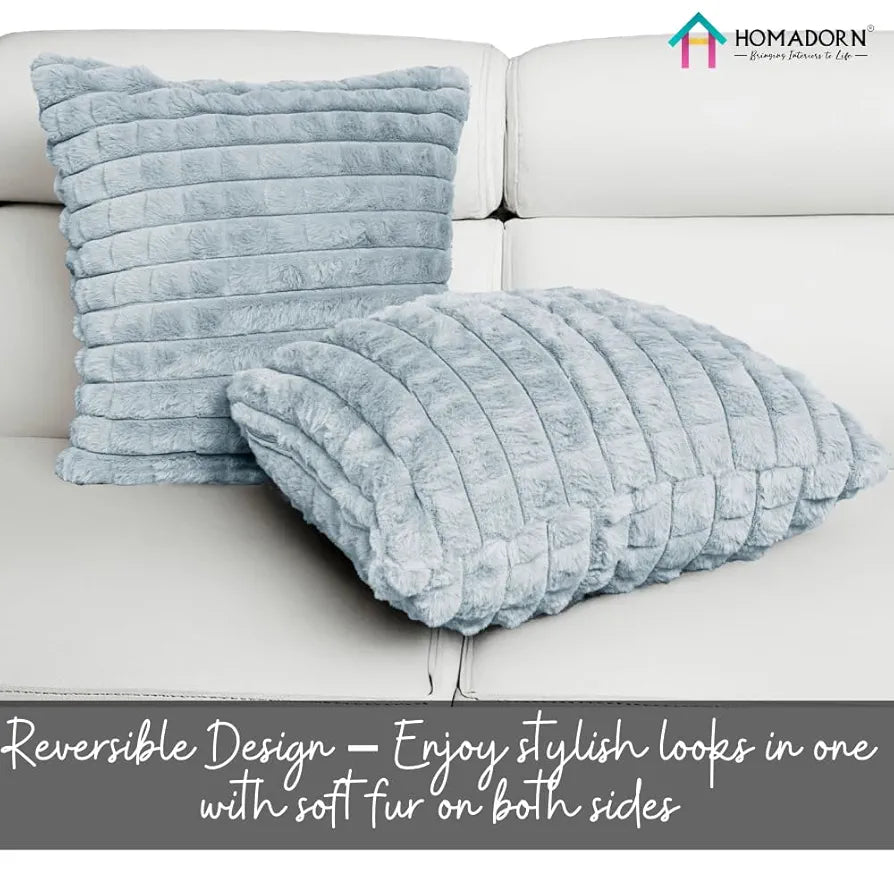 Homadorn Luxury Plush Fur Reversible Cushion Cover Ultra Soft & Cozy Silver Grey