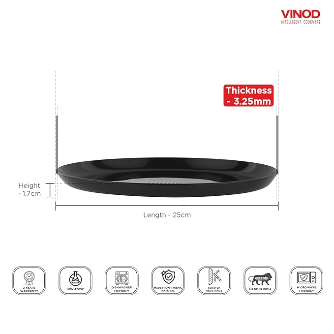 Vinod Hard Andised Non Stick Microwave Safe Tawa - 25cm | 3.25mm Thickness | Round Baking Plate Pan Tawa