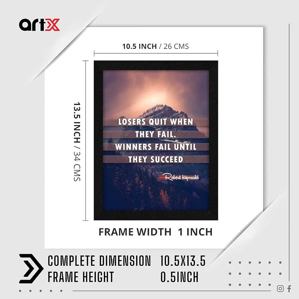 ArtX Paper Motivational Inspirational Quotes Losers Quit Framed Wall Art Painting