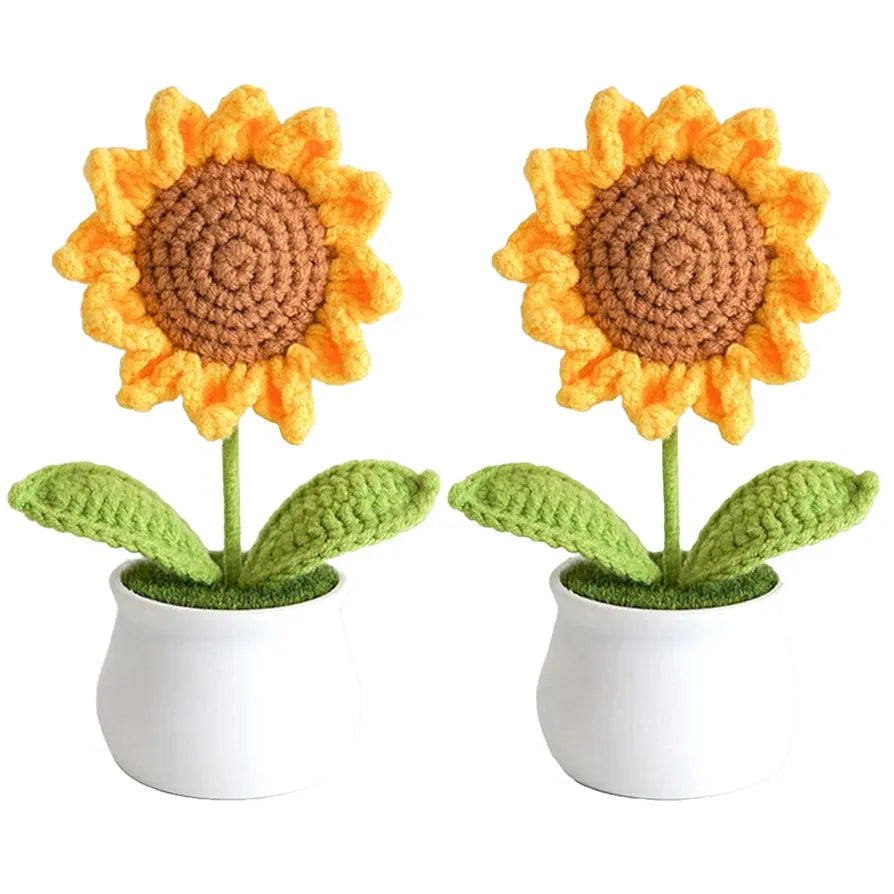 Handmade Crochet Sunflower Pot 1 PC Artificial Flower Knitted Flower