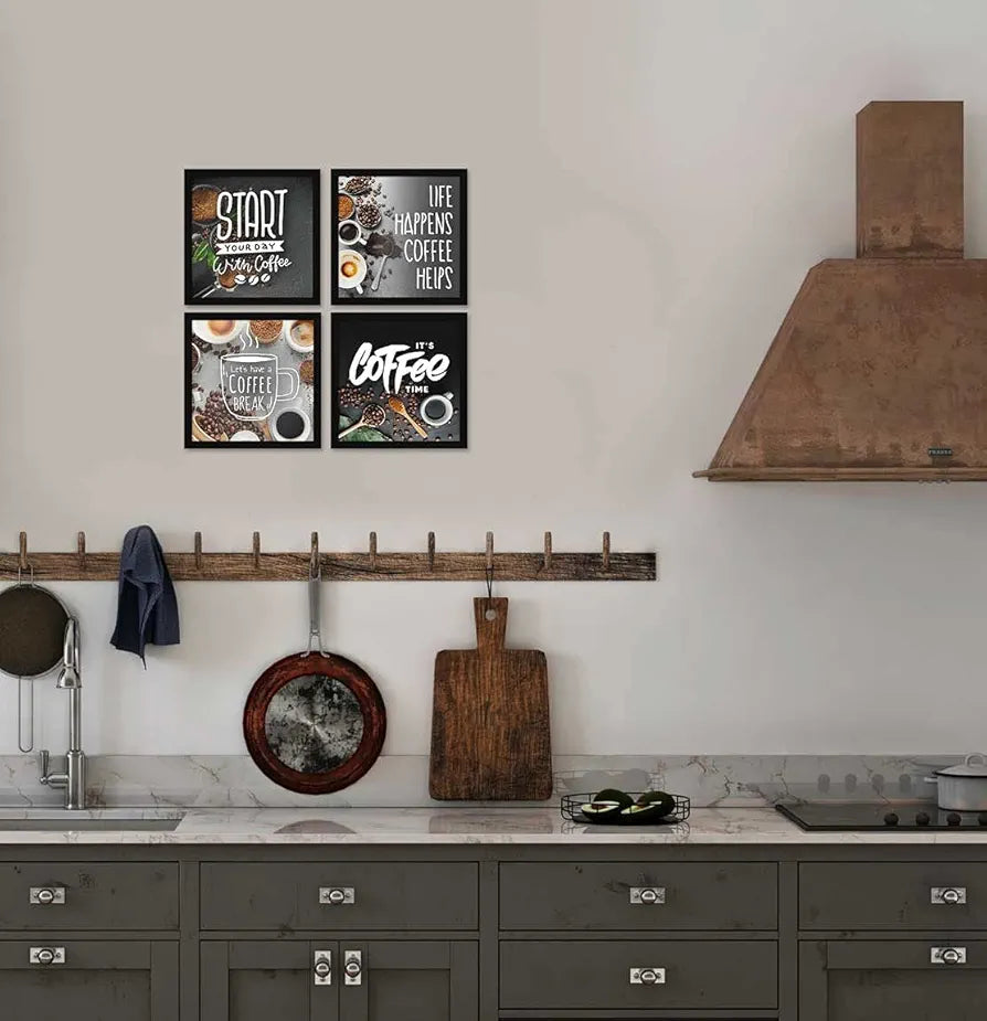 ArtX Kitchen Food Coffee Spices Motivational Funny Quotes Wall Art Painting Framed Set of 4
