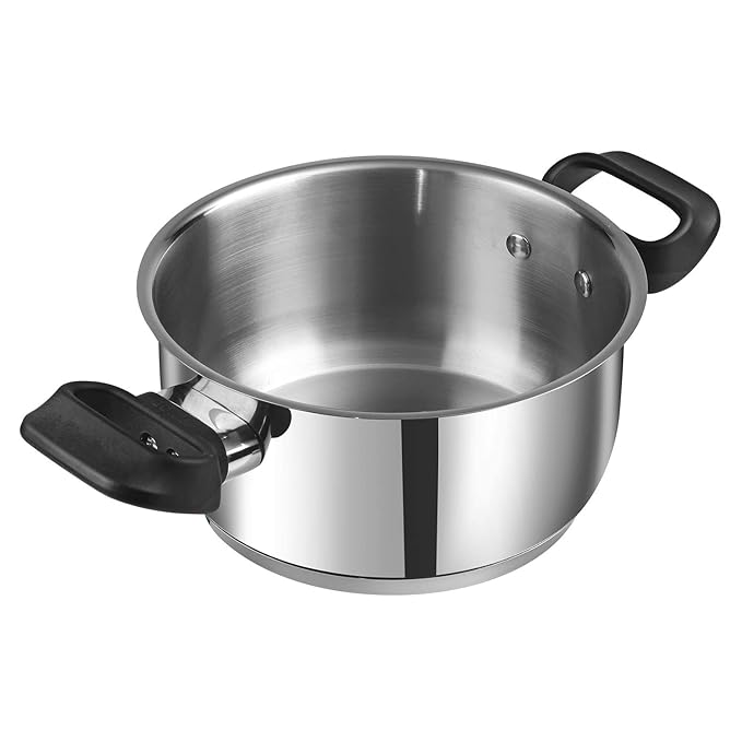 Vinod Stainless Steel Deluxe Saucepot With Glass Lid - 4 Litres | 22 Cm | Biryani Pot | Riveted Sturdy Handles