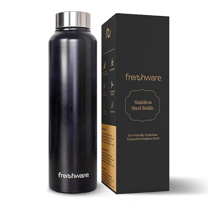 Frenchware Water Bottle 1 Litre, Stainless Steel, Premium Ss 304 | Charcoal Black