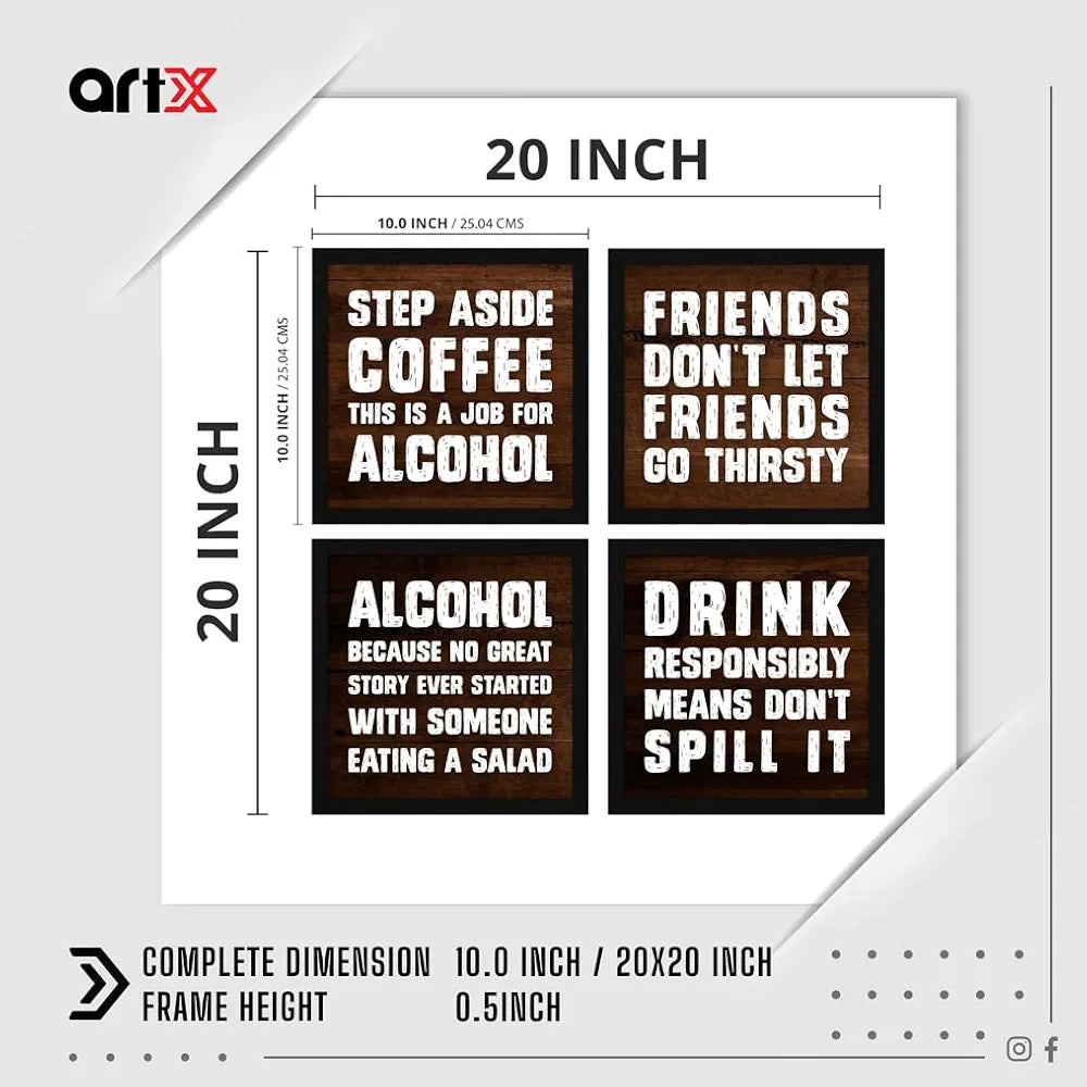 ArtX Motivational Quirky Funny Bar Quotes Wall Art Painting AXJ00105-ALC Framed Posters Set of 4