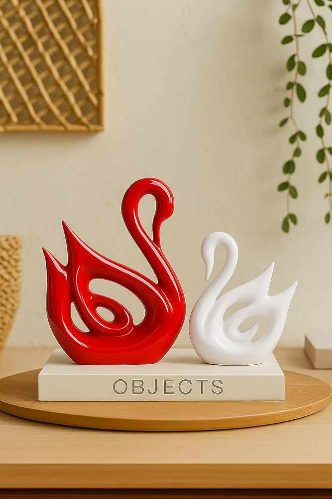Xtore Lucky Swan Couple Piano Finish Ceramic Figures for Home Decor