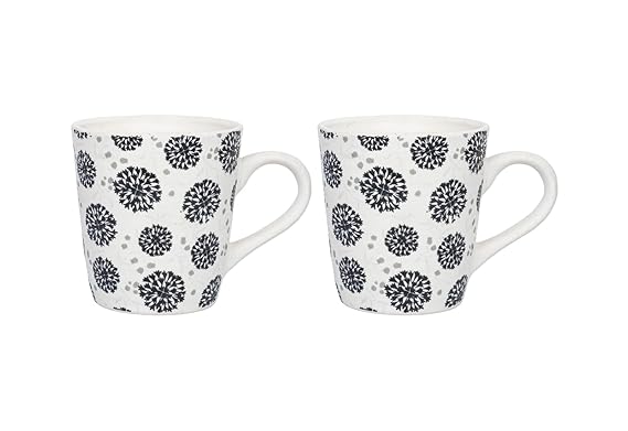 Femora Decal Stoneware Coffee Mugs | 320 Ml | Floral Cracker | Set of 2 | Dishwasher Safe