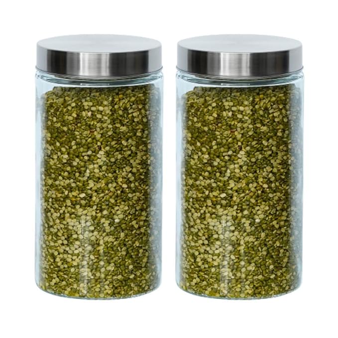 Femora Kitchen Storage Jars Borosilicate Glass With Steel Lid Air Tight Kitchen Jar and Container | 1600 ML | Pack of 2