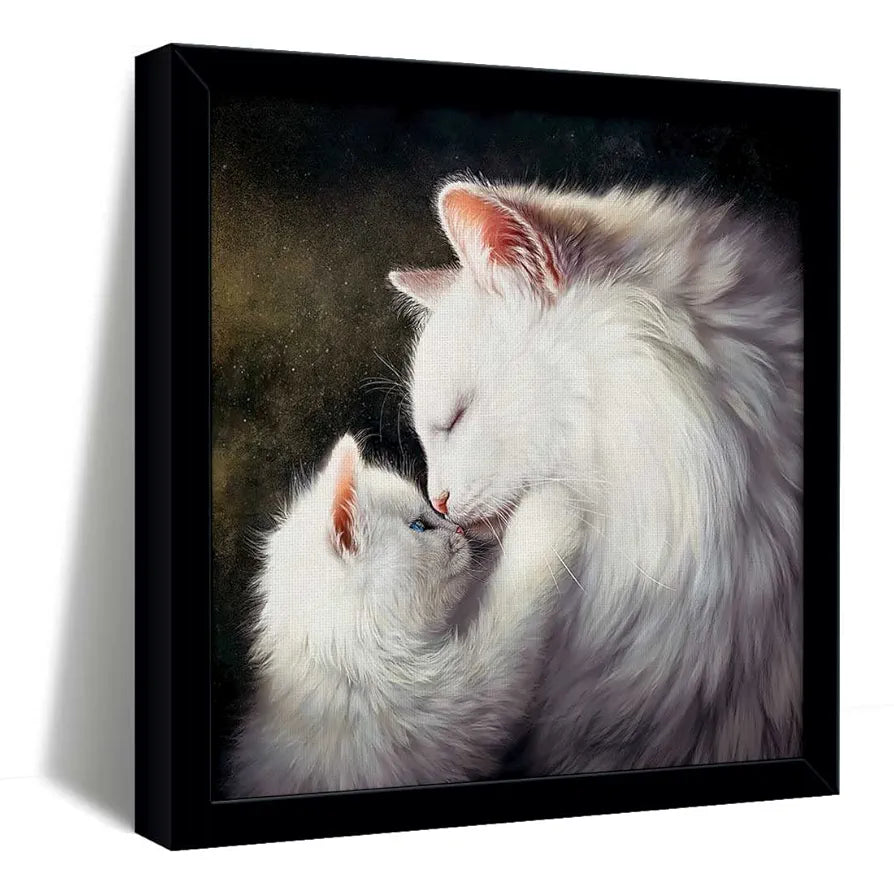 ArtX Mom Cat Family Big Canvas Painting For Bedroom and Living Room With Frame
