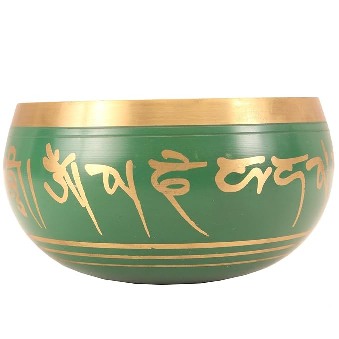 Indian Art Villa Designer Brass Tibetan Singing Bowl Diameter 4 Green - 500 gms
