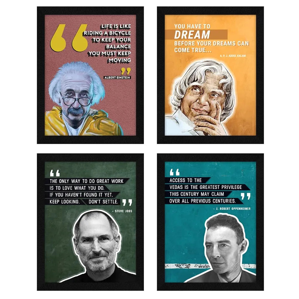 ArtX Paper Famous Scientists Motivational Quotes Wall Frame Art Painting Set of 4