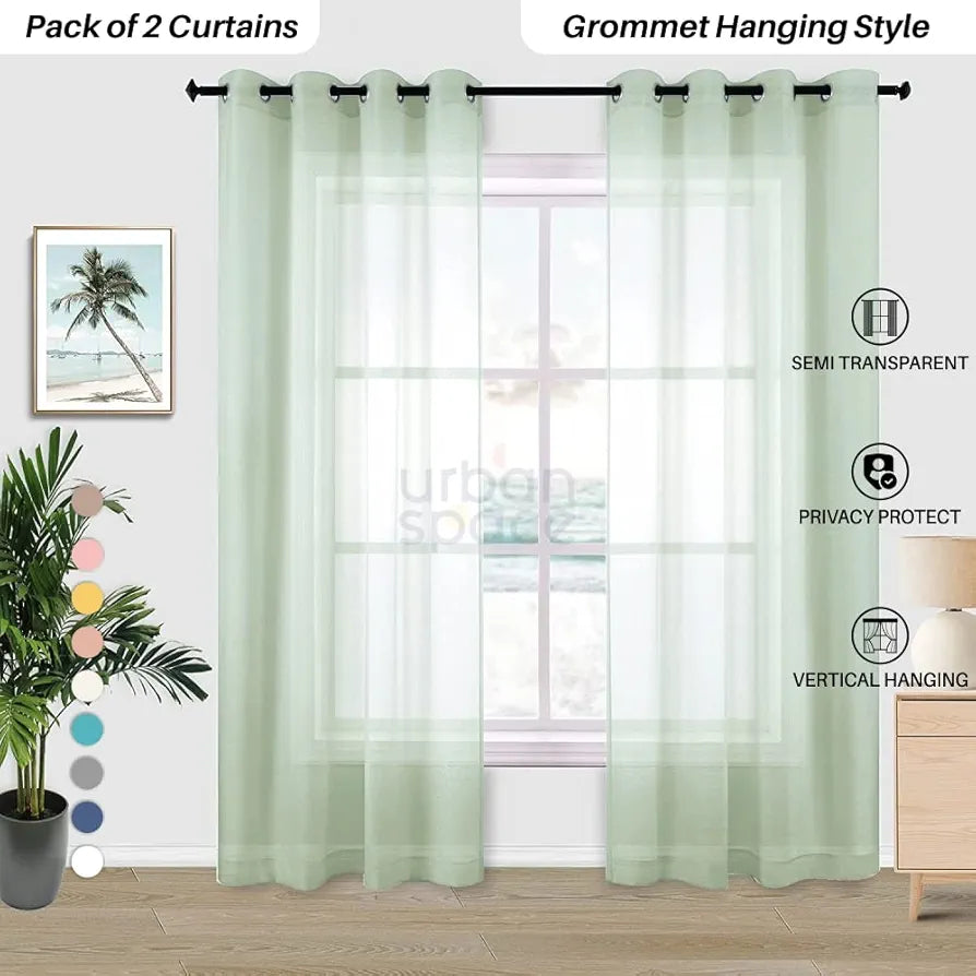 Urban Space Linen Textured Sheer Curtain for Door Room Darkening Curtain with Tieback Set of 2 Decorative Curtains Mint Green