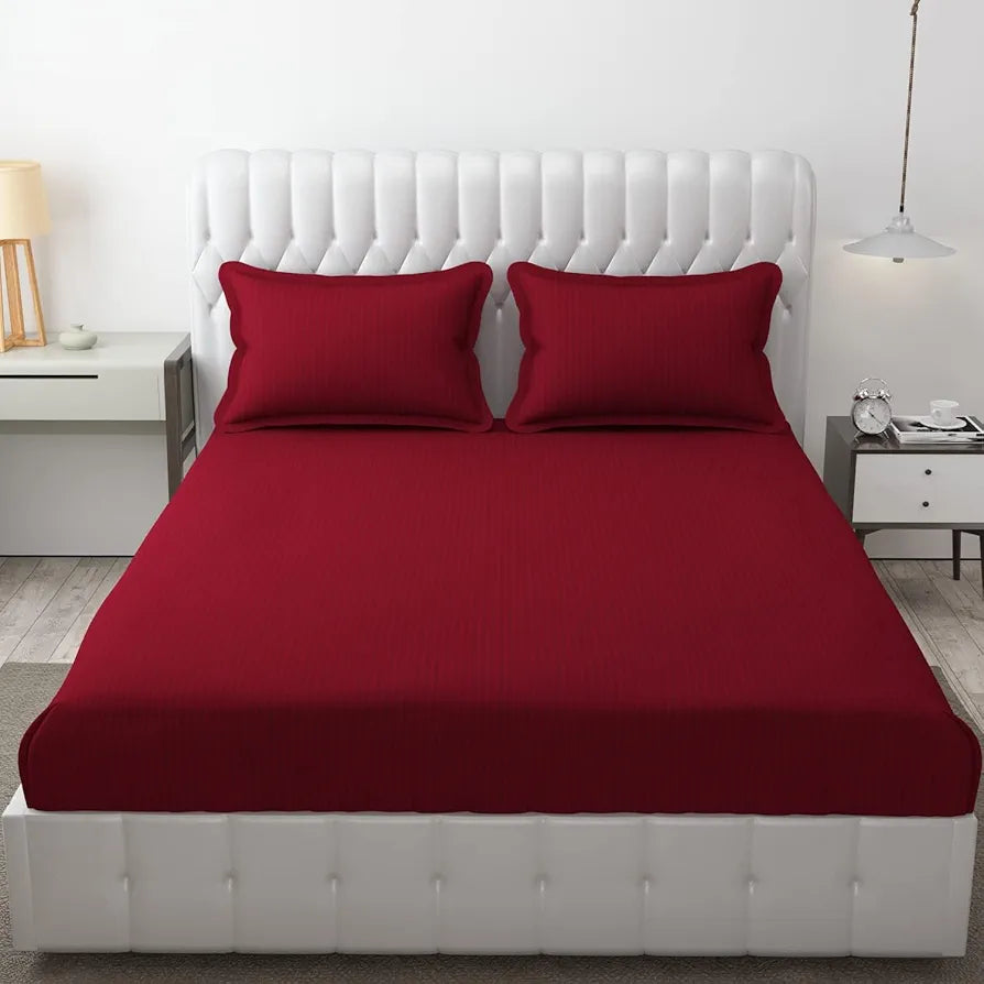 Fresh From Loom Microfiber Breathable Queen Size Double Bedsheet Set With 2 Pillow Covers 144 TC Maroon