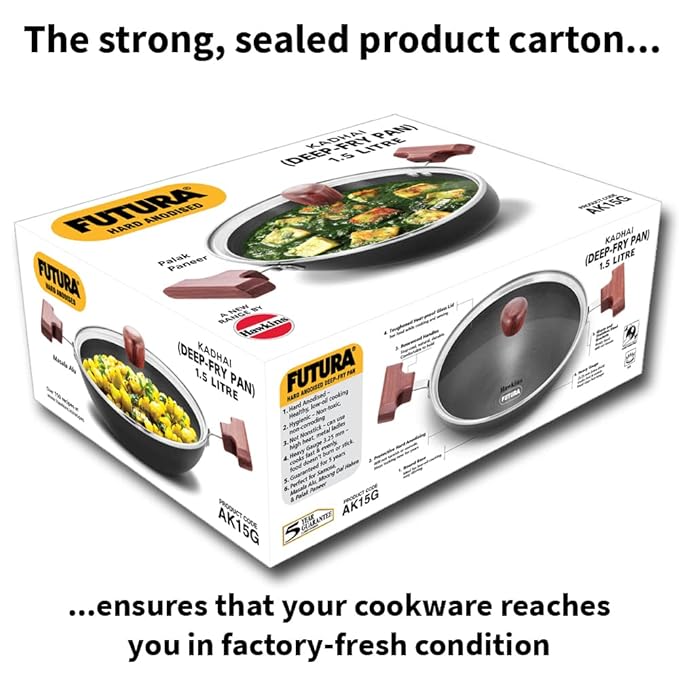 Hawkins Futura 1.5 Litre Deep Fry Pan Hard Anodised Kadai with Glass Lid