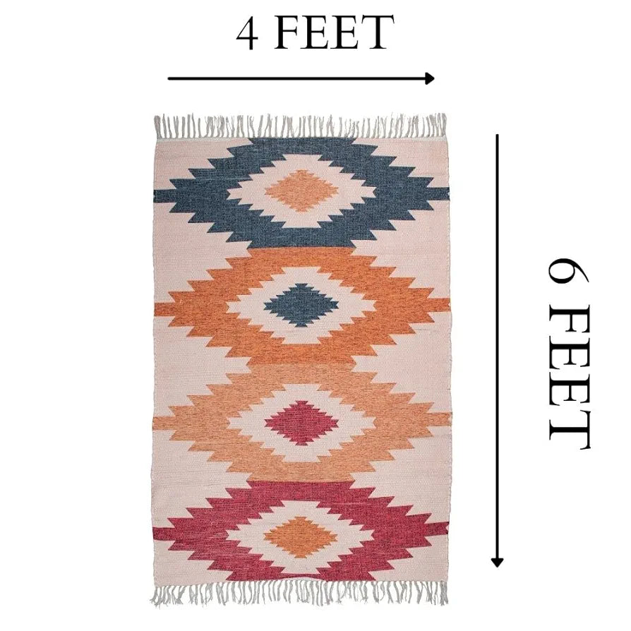 Homadorn Chindi Handmade Printed Modern Dhurrie/Rugs/Carpet Colour Multi3