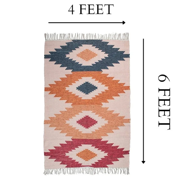 Homadorn Chindi Handmade Printed Modern Dhurrie/Rugs/Carpet Colour Multi3