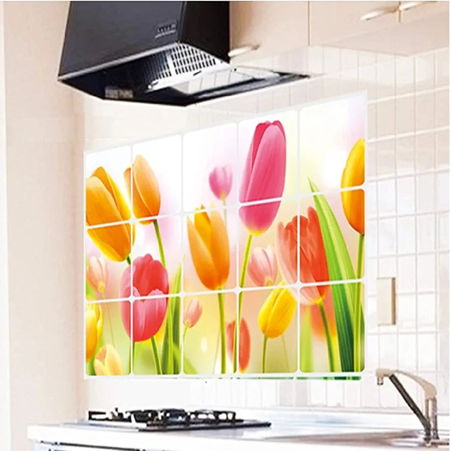 Jaamso Royals Multicolor Flower Wall Tiles Stickers Waterproof Tulip Flowers