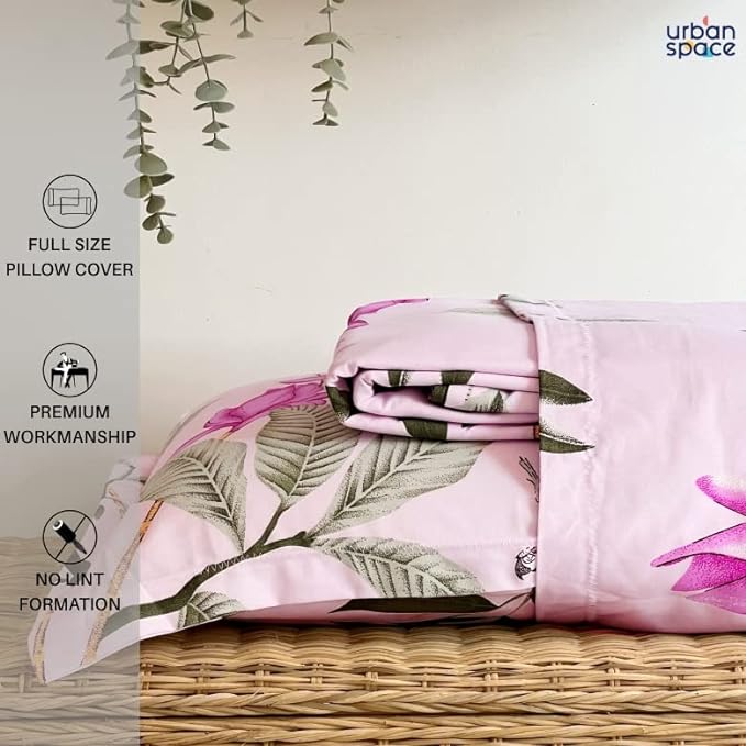 Urban Space Serene Cotton Bedsheet for Double Bed 2 Pillow Covers (Colour Bloom ray Rose Pink)