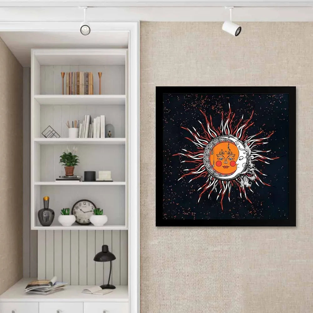 ArtX Sun And Moon Madhubani Big Canvas Painting With Frame