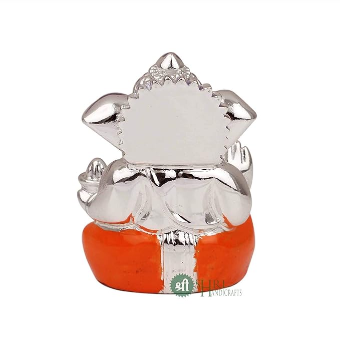Indicast Hand Carved Silver Plated God Ganesha Resin Idol Sculpture Statue for Home & Office Decor & Gifts | Orange