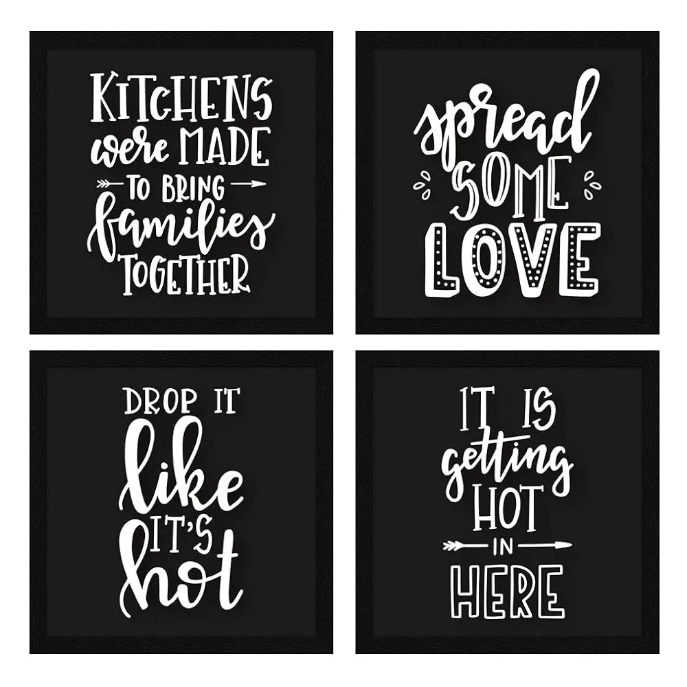 ArtX Kitchen Food Motivational Funny Quotes AXJ00133-FOD Framed Paintings PostersSet of 4