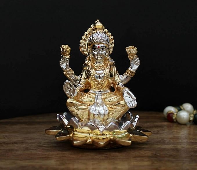 Indicast Resin Goddess Sitting on Lotus Laxmi Idol Murti Statue for Home and Office Decor
