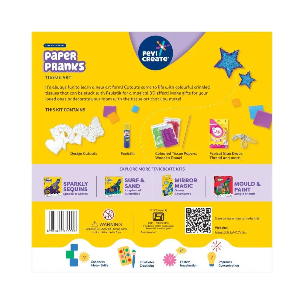 Fevicreate Tissue Art Kit | Create 5 Exciting Templates to Using Tissue, Glue Drops, Fevistik & More | Boost Child's Creativity | by Fevicol | Best Gift for Kids Boys & Girls Age 5+ Years